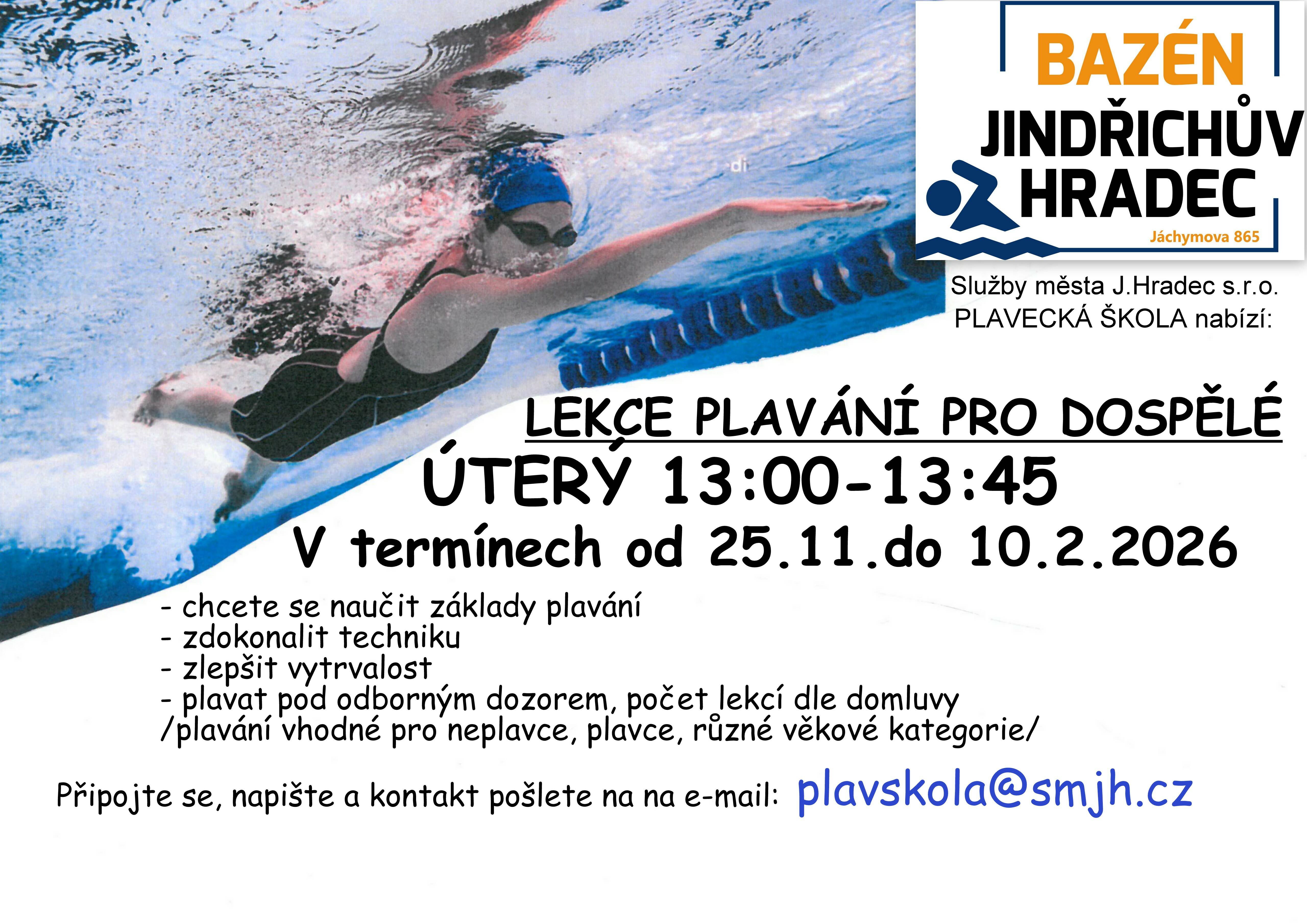 Nabídka lekcí plavání pro dospělé